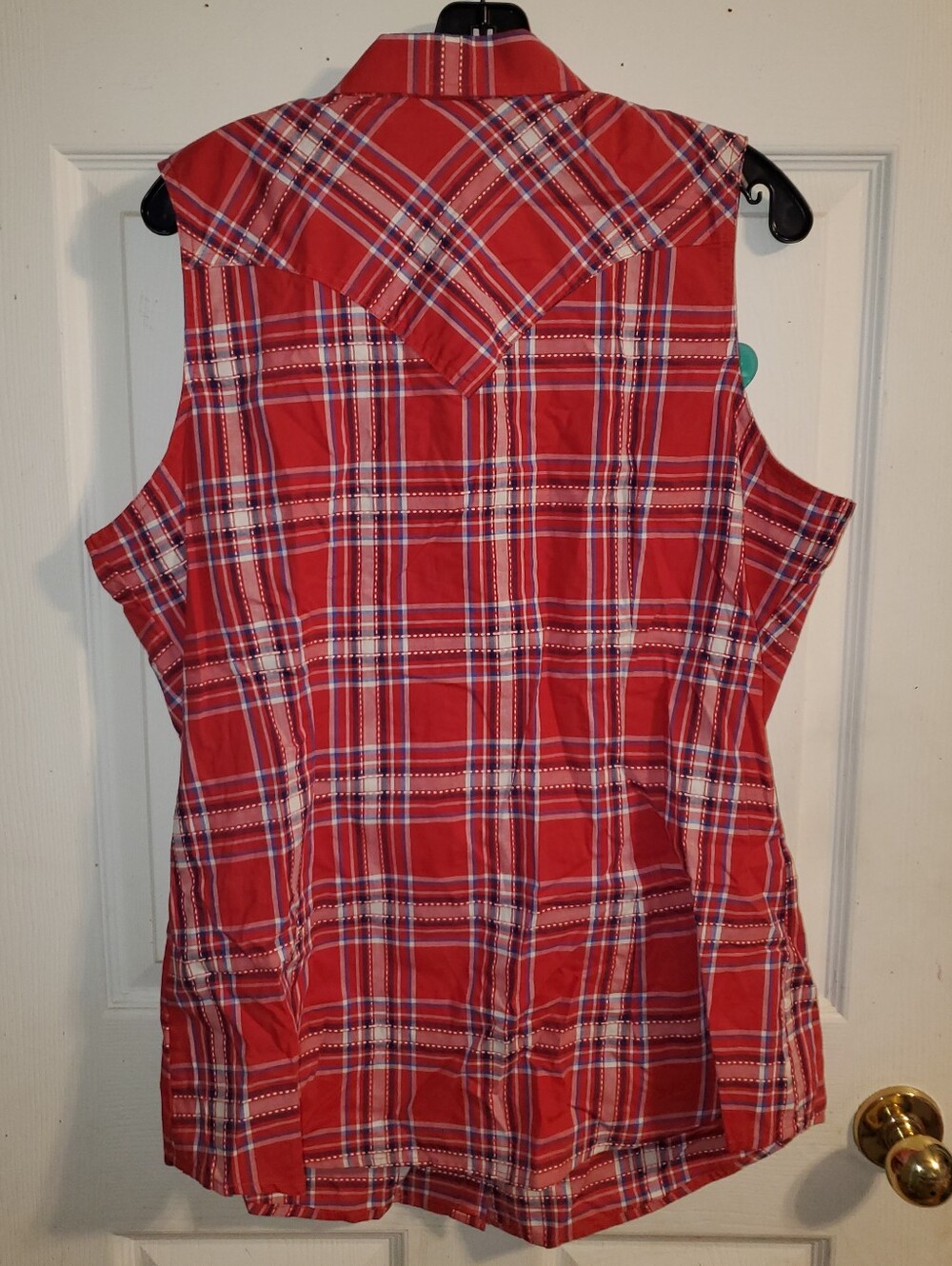 NWT Wrangler Retro Sleeveless Plaid Print Snap Western Shirt - Picture 9 of 14